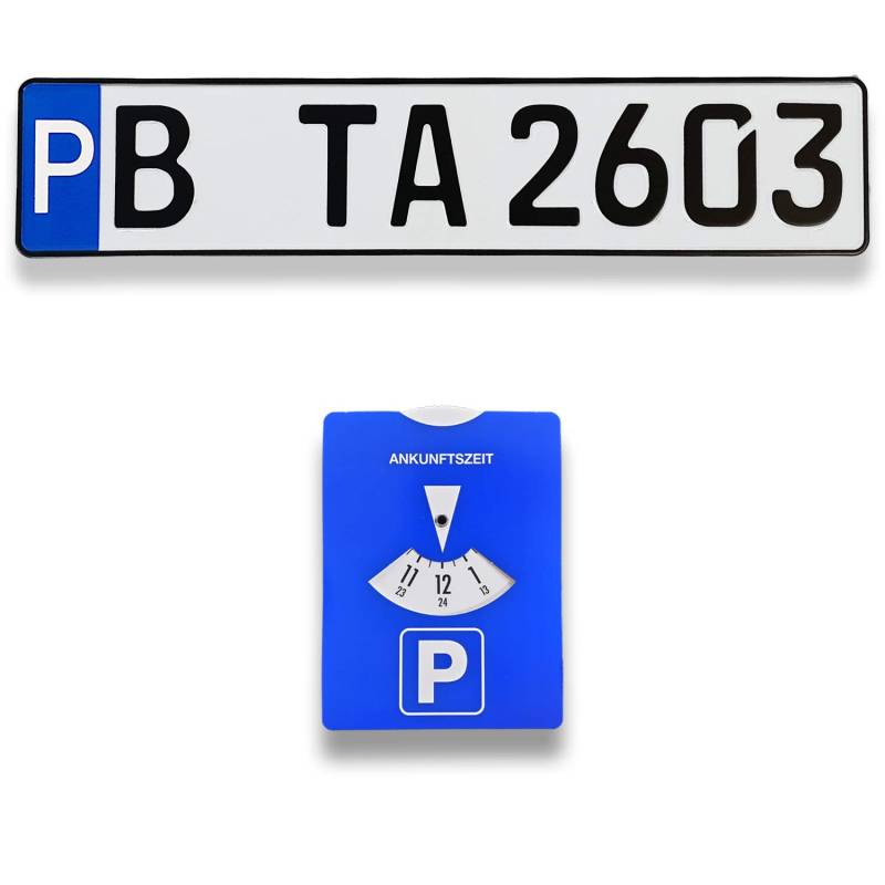 TA TradeArea hochwertige geprägte Parkplatz-Kennzeichen | Schilder inklusive Einer Parkscheibe in der Göße 520x110 mm (Wunschprägung) von TA TradeArea