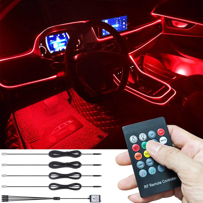 TABEN Auto Atmosphärenlicht Kit Musiksynchronisation Mehrfarbig RGB 16 Millionen Farben 4 Meter Glasfaser USB Ambientebeleuchtung Kit, Sound-Active-Funktion und drahtlose RF-Fernbedienung DC 12 V von TABEN