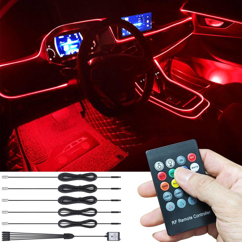 TABEN Auto Atmosphärenlicht Kit Musiksynchronisation Mehrfarbig RGB 16 Millionen Farben 6 Meter Glasfaser USB Ambientebeleuchtung Kit, Sound-Active-Funktion und drahtlose RF-Fernbedienung DC 12 V von TABEN