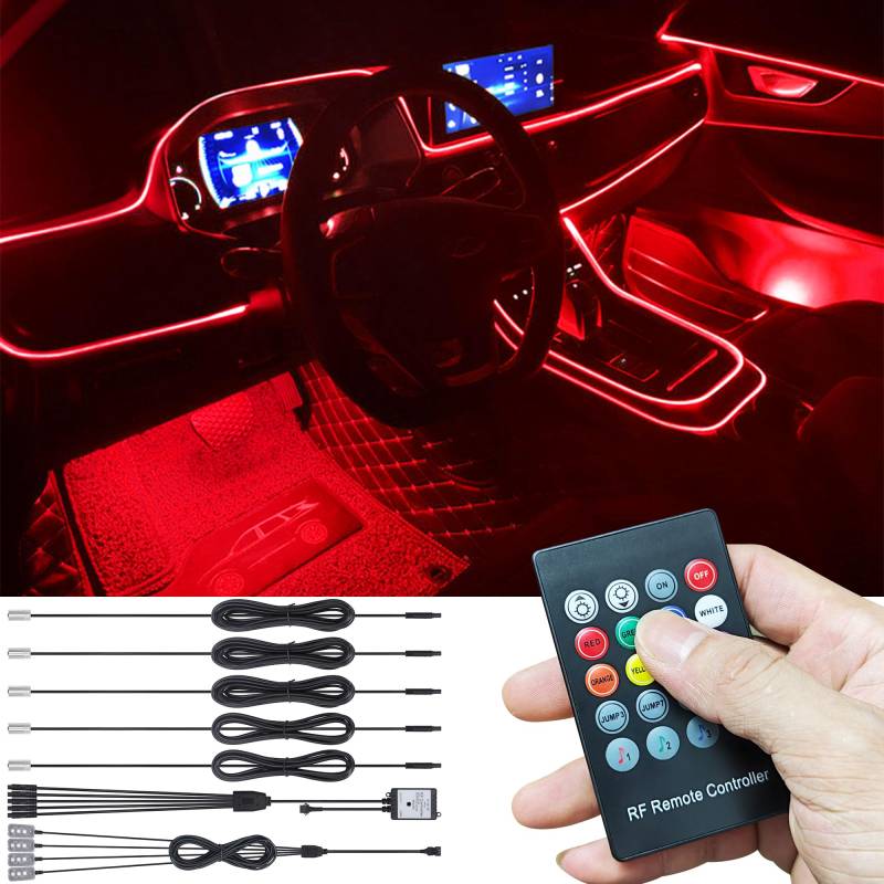 TABEN Auto Atmosphärenlicht Kit Musiksynchronisation Mehrfarbig RGB 16 Millionen Farben 6 Meter Glasfaser USB Fußraum Umgebungsbeleuchtung Kits Sound Aktiv, RF Fernbedienung DC 12V von TABEN