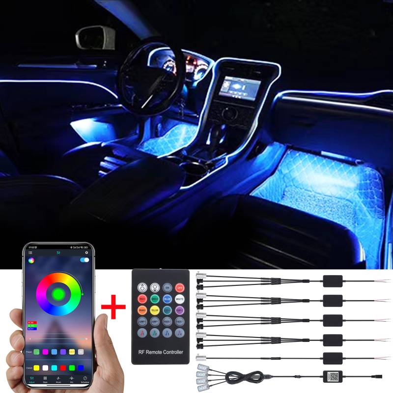 TABEN Auto Innenraum Umgebungslicht 64 Farben APP Control Auto Dekoration Atmosphäre Licht Kit Wasserdicht Glasfaser Atmosphäre Neonstreifen Kaltlichter 1W DC 12V 6 Meter von TABEN