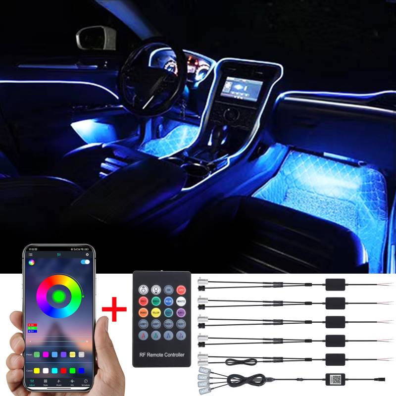 TABEN Auto Innenraum Umgebungslicht 64 Farben APP Control Auto Dekoration Atmosphäre Licht Kit Wasserdicht Glasfaser Atmosphäre Neonstreifen Kaltlichter 1W DC 12V-24V 8m von TABEN