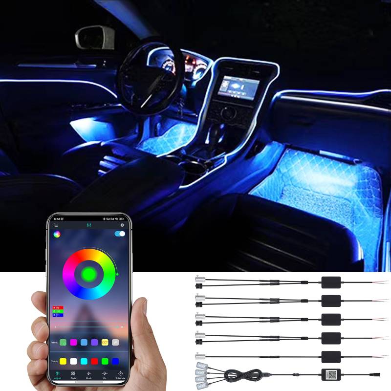 TABEN Auto Innenraum Umgebungslicht 64 Farben APP Control Auto Dekoration Atmosphäre Licht Kit Wasserdicht Glasfaser Atmosphäre Neonstreifen Kaltlichter 1W DC 12V-24V 6m von TABEN