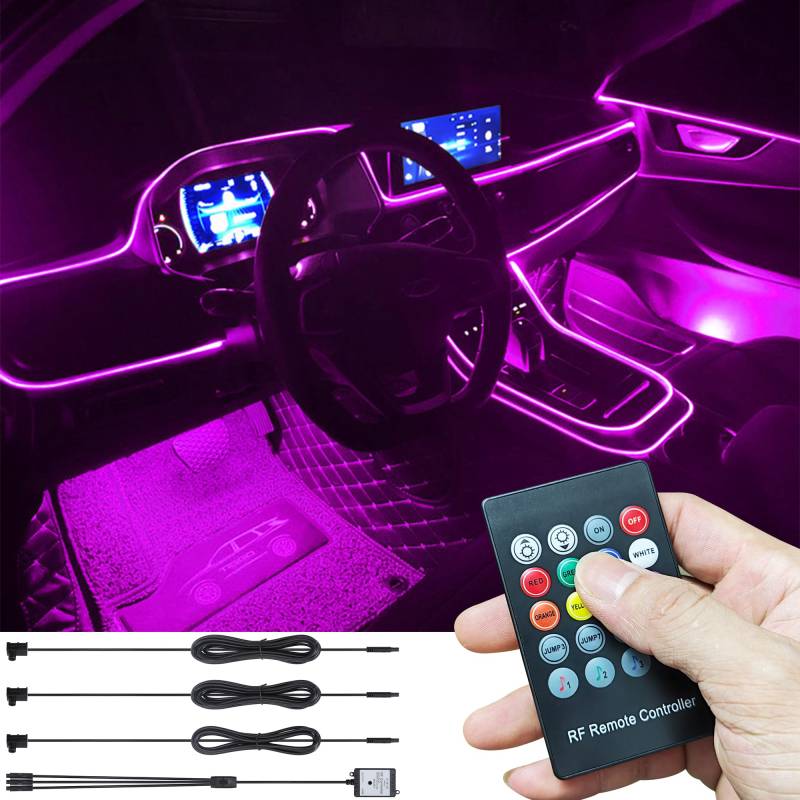 TABEN Auto Umgebungsbeleuchtung Kit 4m Glasfaser 8 Farben RF Fernbedienung USB Auto Atmosphäre Licht, DIY RGB Mehrfarbig Sound Musik Sync Auto Innenbeleuchtung DC 12V von TABEN