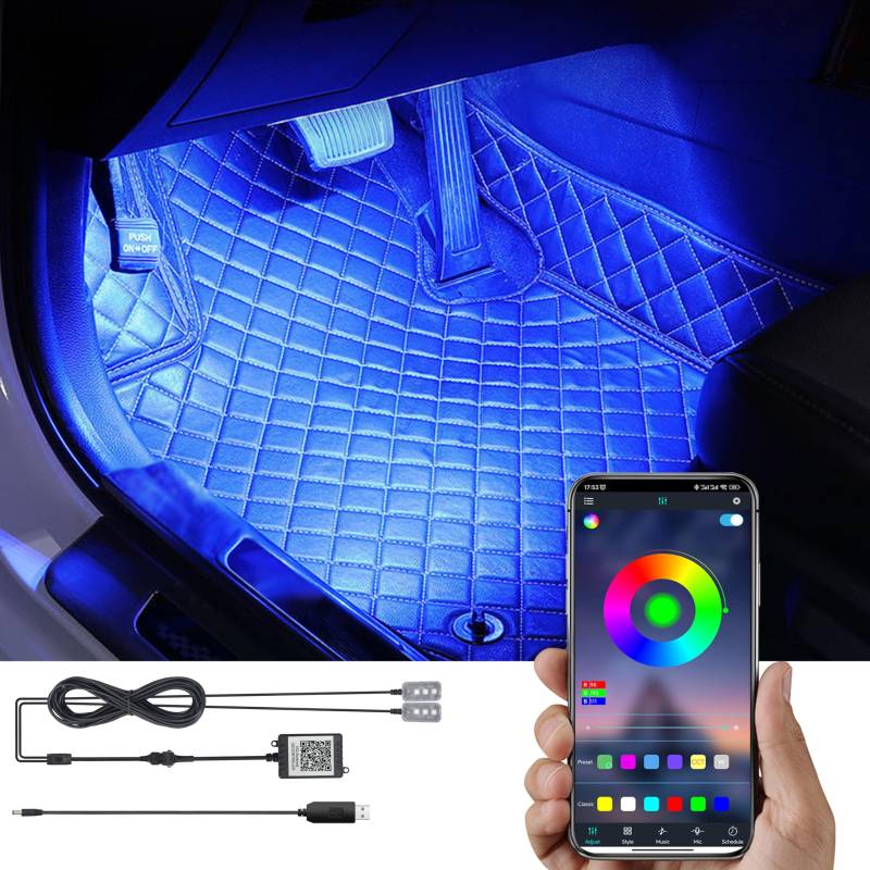 TABEN RGB Auto Fußraum Ambientebeleuchtung Kit APP-Steuerung 16.7 Millionen Farben Sound Aktive Musik Sync USB Kabel Car Innenraum Fußraum Atmosphäre Licht DC 12V von TABEN