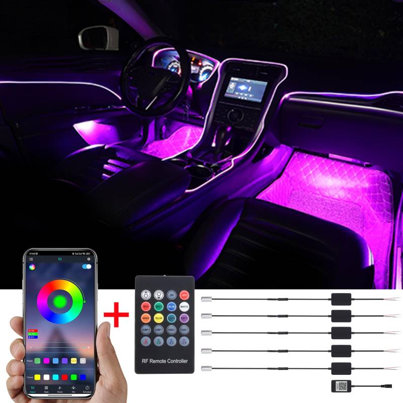 TABEN Umgebungslicht APP Control + RGB-Fernbedienung Auto Atmosphärenlicht Lampe Soft DIY Refit 6m Glasfaserband 64 Farben Innenbeleuchtung Dekoratives Licht 1W DC 12V-24V von TABEN