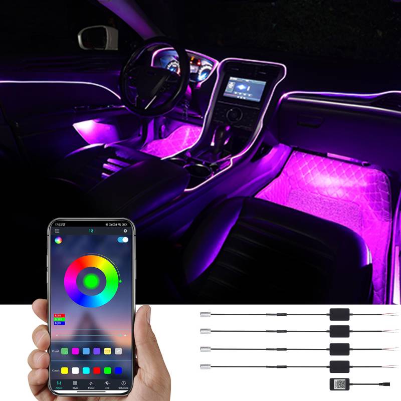 TABEN Umgebungslicht APP Control Auto Atmosphäre Lampe Soft DIY Refit 5m Glasfaserband 64 Farben Innenbeleuchtung Dekoratives Licht 1W DC 12V-24V von TABEN