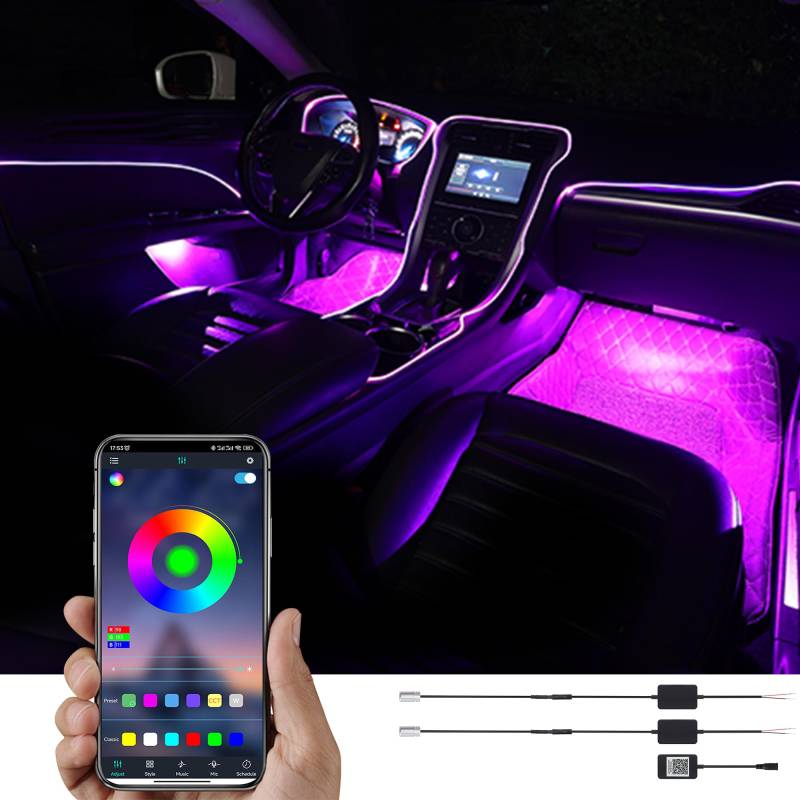 TABEN Umgebungslicht APP Control Auto Atmosphäre Licht Lampe Soft DIY Refit 3 m Glasfaserband 64 Farben Innenbeleuchtung Dekoratives Licht 1W DC 12V-24V von TABEN