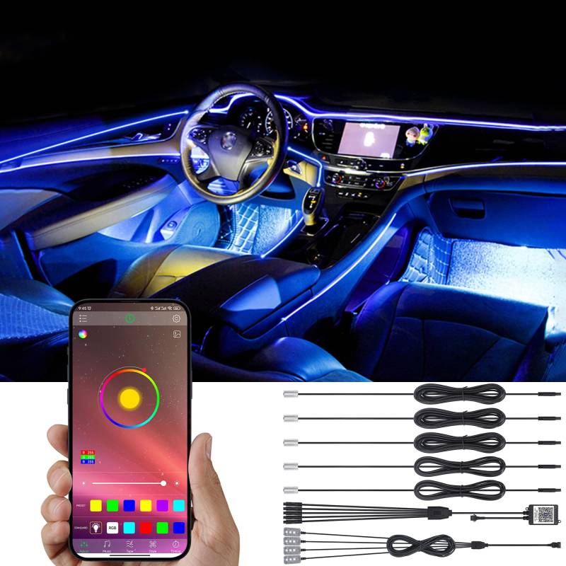 TABEN Umgebungslicht APP Control Auto Atmosphäre Licht Lampe Weiche DIY Refit Glasfaser Band 64 Farben Innenraum Fußraum Beleuchtung Dekorative Leuchte 1W DC 12V 6m von TABEN