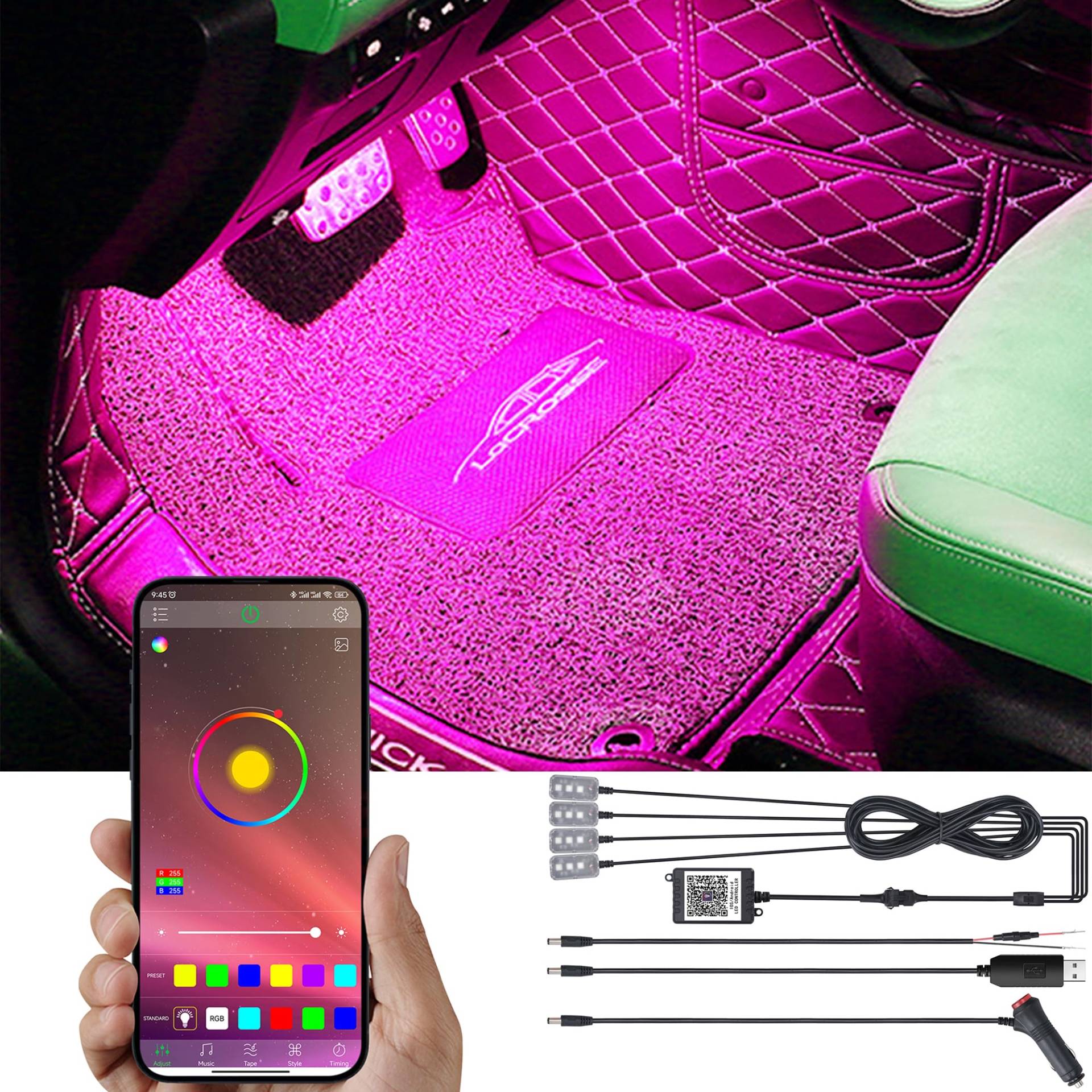 TABEN Umgebungslicht APP Steuerung Auto Atmosphäre Licht Lampe DIY Refit 64 Farben Innenfußraumbeleuchtung Dekoratives Licht 1W DC 12V von TABEN