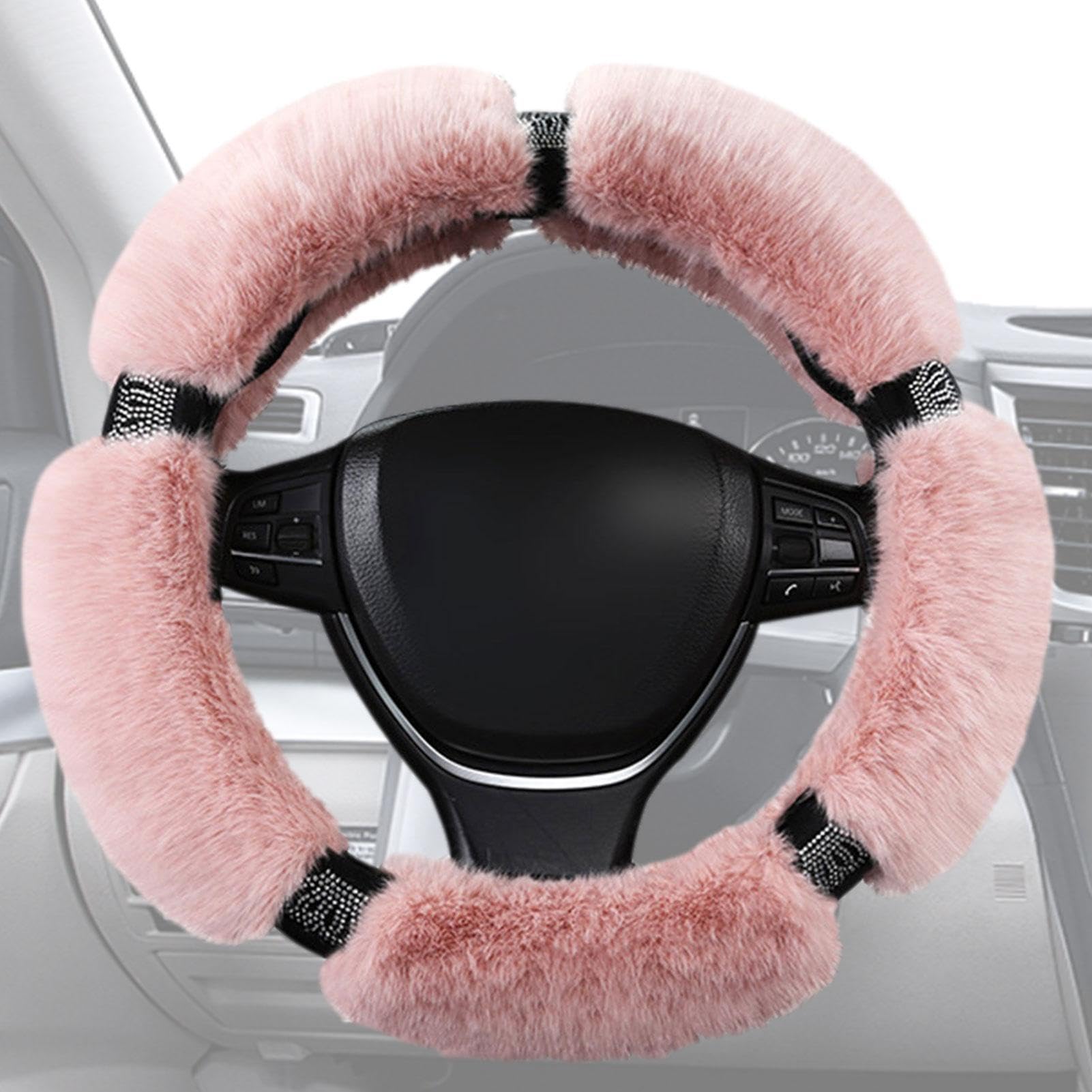 Warme Auto-Lenkradabdeckung – Lenkradbezug Damen – rutschfeste Plüsch-Auto-Lenkradabdeckung niedliches Winter-Accessoire von TABSIRAH