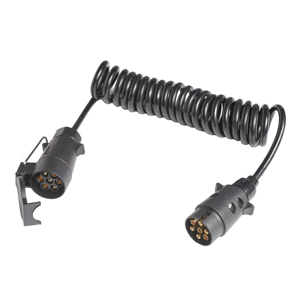 TAEUYYM Anhängerkabel 7 Polig, 12V Verlängerungskabel Spiralkabel Anhängerkabel Adapter 2,9 Meter, Anhängerkabel Mit Stecker Steckdose 7 Polig, Für Anhänger LKW KFZ Traktor RV Wohnwagen Kabel von TAEUYYM