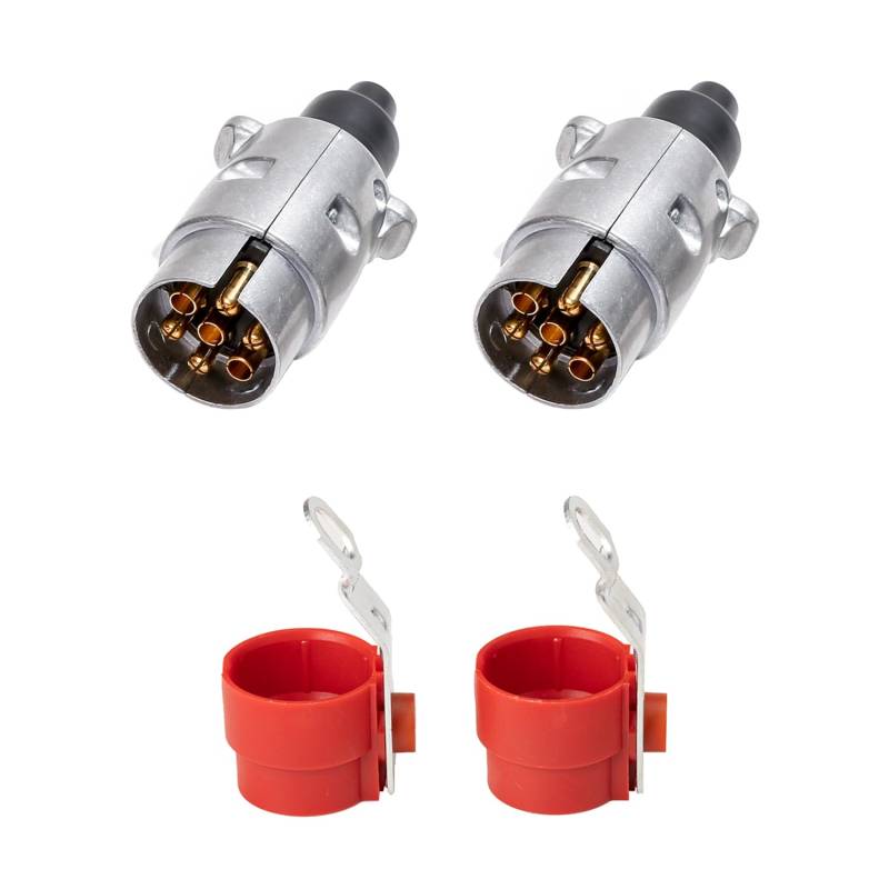 TAEUYYM 2 Stück Anhänger Stecker 7 Polig Mit Anhängerstecker Halter, 12V Wasserdicht Aluminiumlegierung Anhänger Stecker 7 Polig, Für Anhänger LKW RV Wohnwagen Kfz Traktor von TAEUYYM