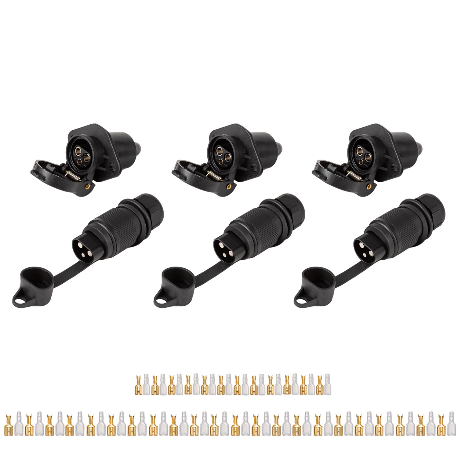 TAEUYYM 3 Stück 3 Poliger Stecker 12V Traktor und 3 Poliger Steckdose, Din 9680 Wasserdicht Stecker Steckdose Traktor 3 Polig, Für Anhänger LKW RV Wohnwagen Kfz Traktor (3 Stück) von TAEUYYM