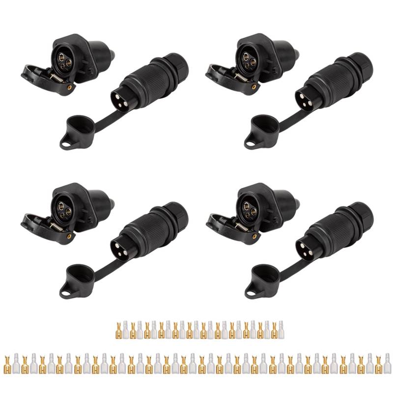 TAEUYYM 4 Stück 3 Poliger Stecker 12V Traktor und 3 Poliger Steckdose, Din 9680 Wasserdicht Stecker Steckdose Traktor 3 Polig, Für Anhänger LKW RV Wohnwagen Kfz Traktor (4 Stück) von TAEUYYM