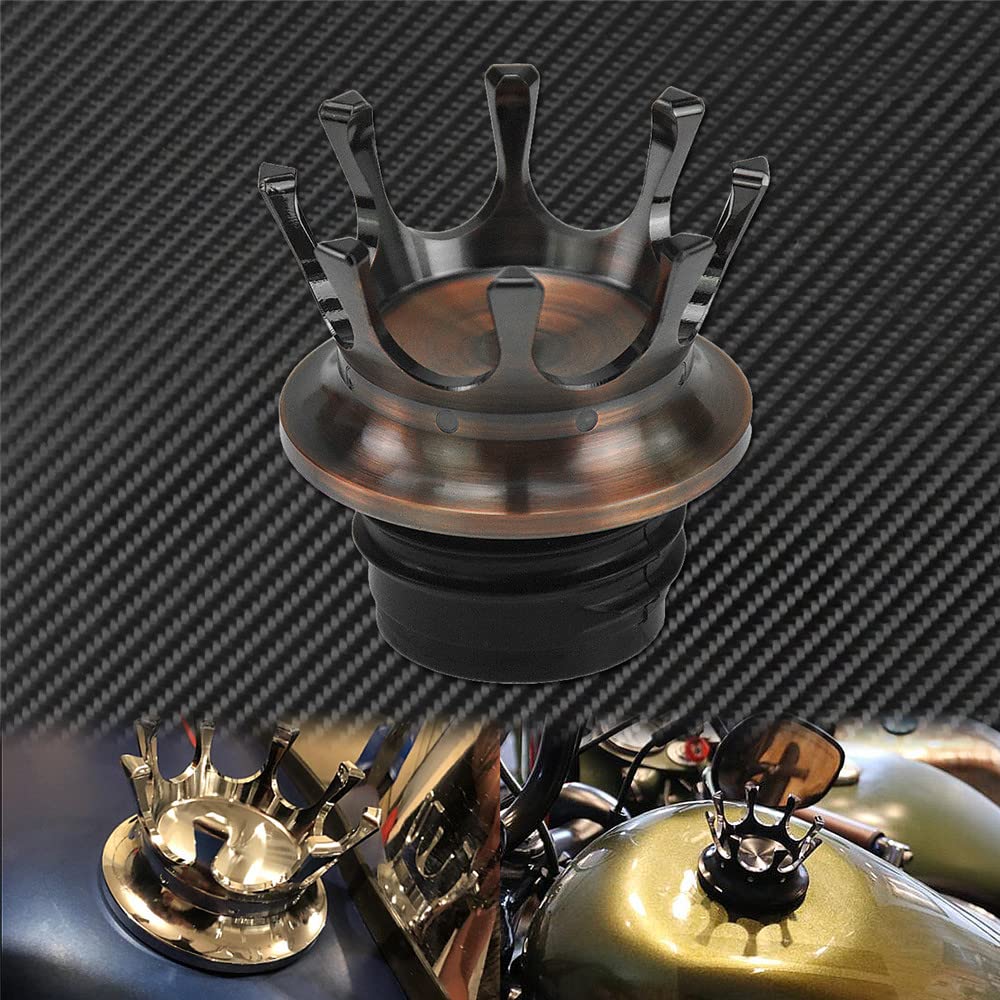 Tankdeckel Motorrad King Crown Stil Gas Tankdeckel belüftet Rechtsgewinde für Sportster XL Touring Dyna Fat Bob FXDF Softail Tankdeckel (Bronze Gas Cap) von TAIBOSL