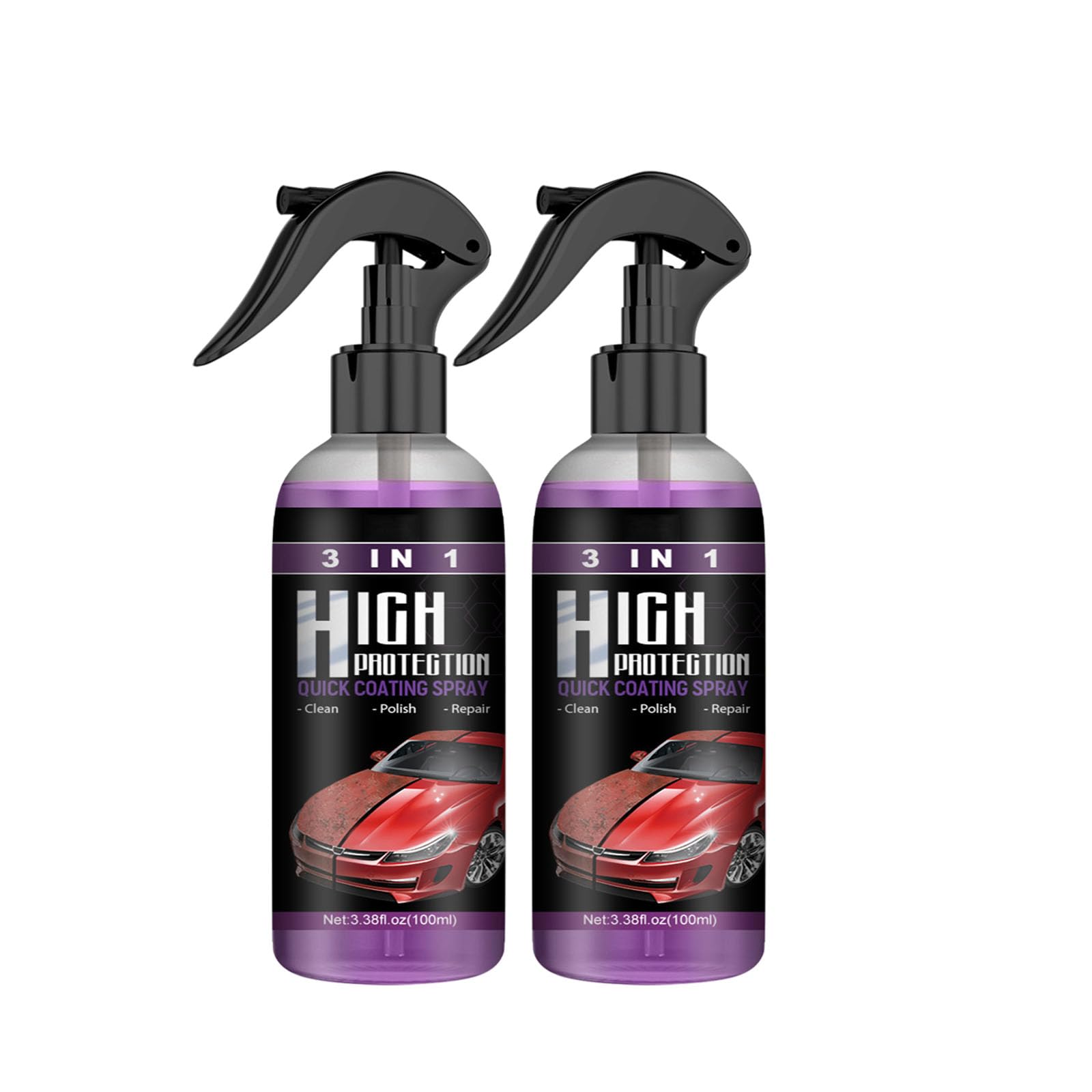 3-in-1-Spray mit hohem Schutz, 3-in-1-Schnellbeschichtungsspray für Autos mit hohem Schutz, Autopolitur, multifunktionales Beschichtungserneuerungsmittel, Nano-Kratzspray für Autos (100ML,2PC) von TAITUS