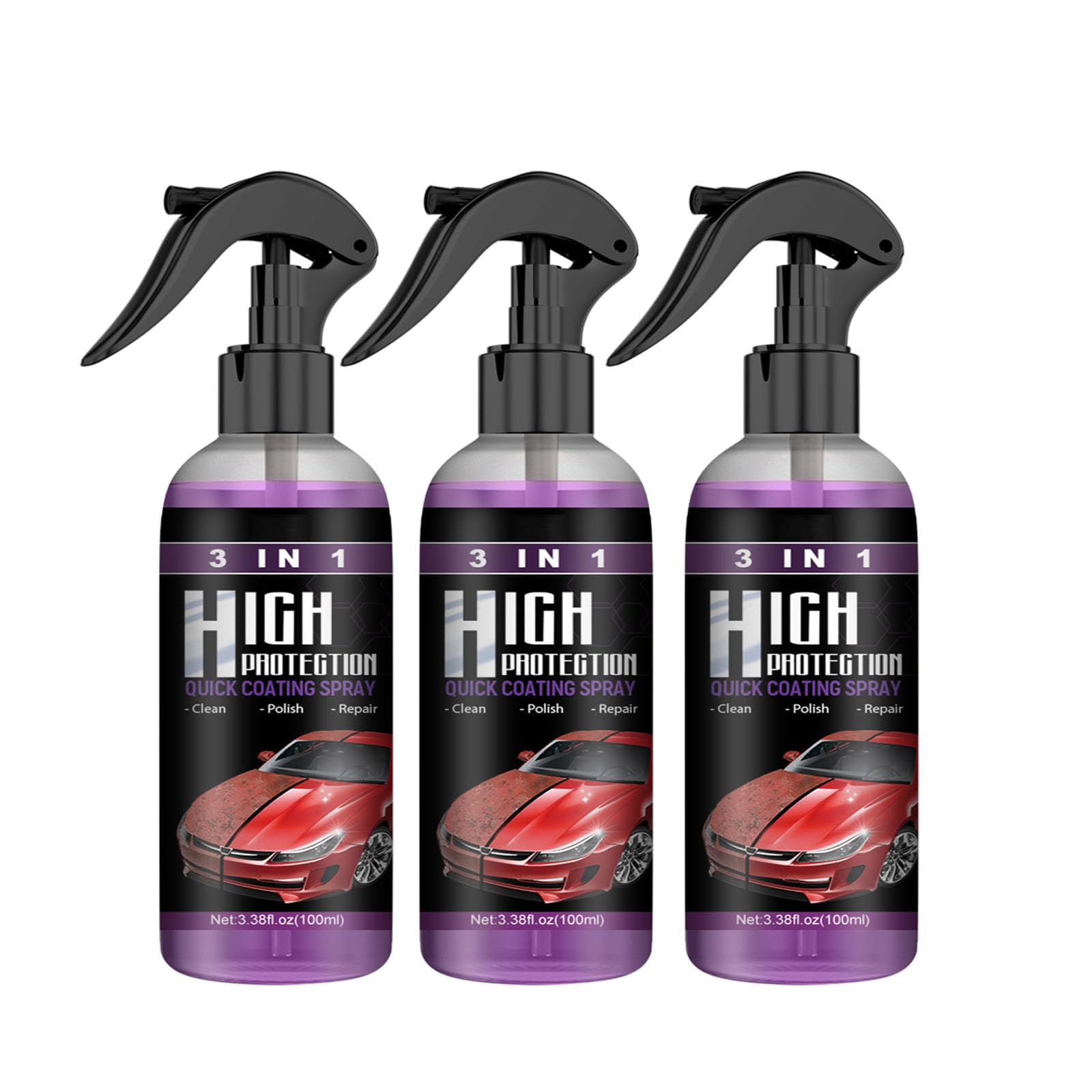 3-in-1-Spray mit hohem Schutz, 3-in-1-Schnellbeschichtungsspray für Autos mit hohem Schutz, Autopolitur, multifunktionales Beschichtungserneuerungsmittel, Nano-Kratzspray für Autos (100ML,3PC) von TAITUS