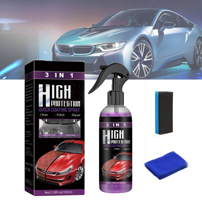 3-in-1-Spray mit hohem Schutz, 3-in-1-Schnellbeschichtungsspray für Autos mit hohem Schutz, Autopolitur, multifunktionales Beschichtungserneuerungsmittel, Nano-Kratzspray für Autos (100ML-Set,1PC) von TAITUS