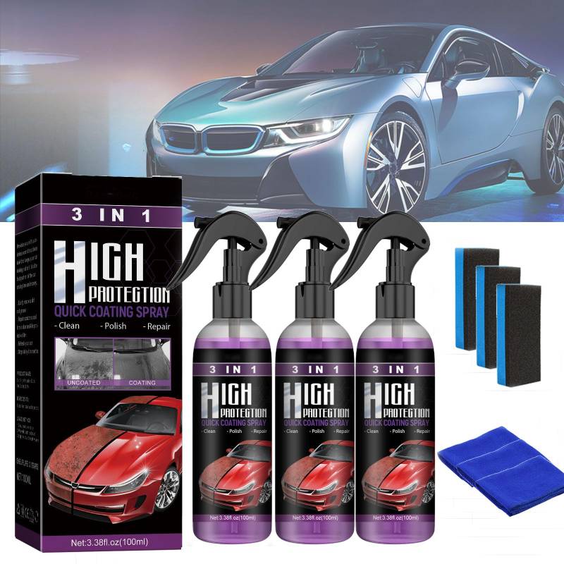 3-in-1-Spray mit hohem Schutz, 3-in-1-Schnellbeschichtungsspray für Autos mit hohem Schutz, Autopolitur, multifunktionales Beschichtungserneuerungsmittel, Nano-Kratzspray für Autos (100ML-Set,3PC) von TAITUS