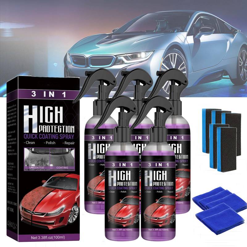 3-in-1-Spray mit hohem Schutz, 3-in-1-Schnellbeschichtungsspray für Autos mit hohem Schutz, Autopolitur, multifunktionales Beschichtungserneuerungsmittel, Nano-Kratzspray für Autos (100ML-Set,5PC) von TAITUS