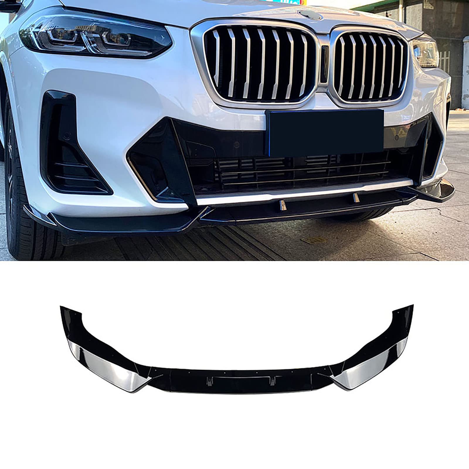 Car Front Shovel Lip Splitter Spoiler für BMW X3 G01 X4 G02 M Pack Late 2022+, Chin Bumper Diffusor Body Dekorativer Schutz Styling Zubehör,Glossy Black von TAKOIL