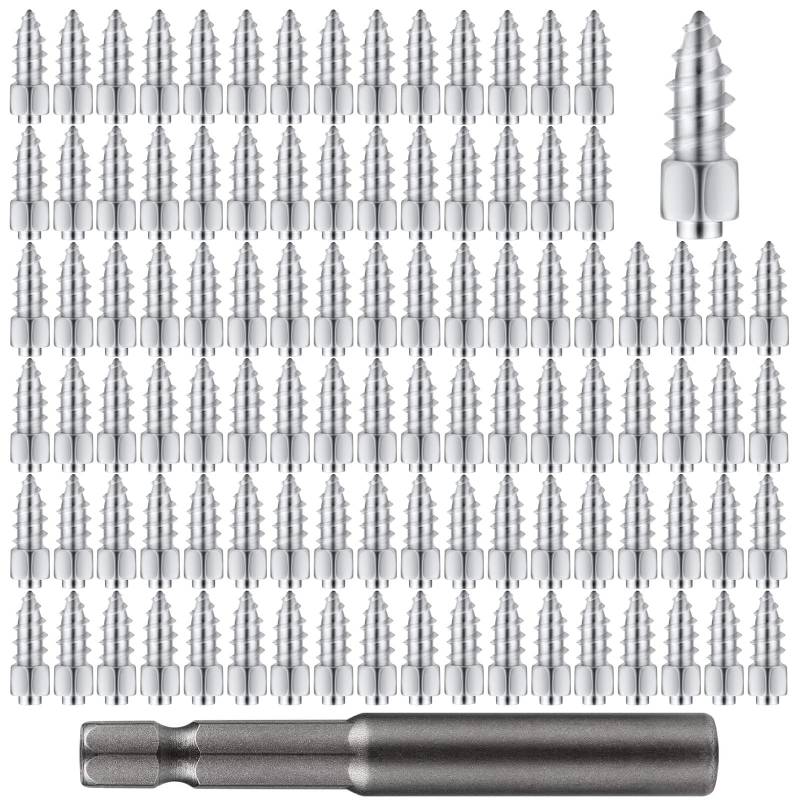 100 Stück Reifen Spikes Auto, 9mm Spike Schrauben für Schnee Tire, Stahl Spike Nägel, Reifenbolzenschrauben, Rutschfeste Schraube, Studs Screw in, Tire Studs für Auto LKW Motorrad Fahrrad Stiefel von TANGHSE