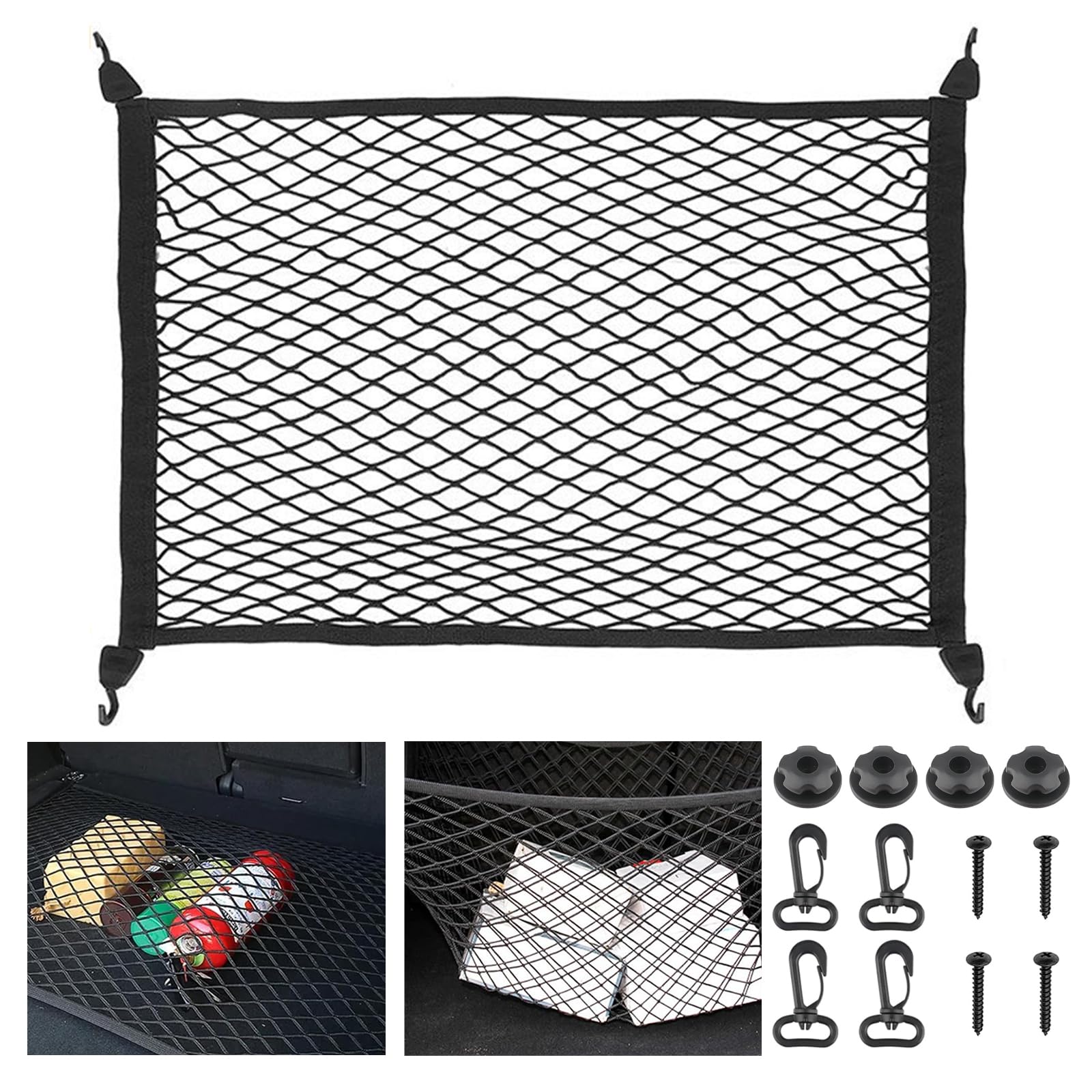 Kofferraumnetz Auto, 80x60cm Erstreckt Sich auf 160x120cm Gepäcknetz Auto, Nylon Super Elastisch Kofferraum Netz Organizer, Gepäckschutznetz für die meisten Autos von TANGHSE