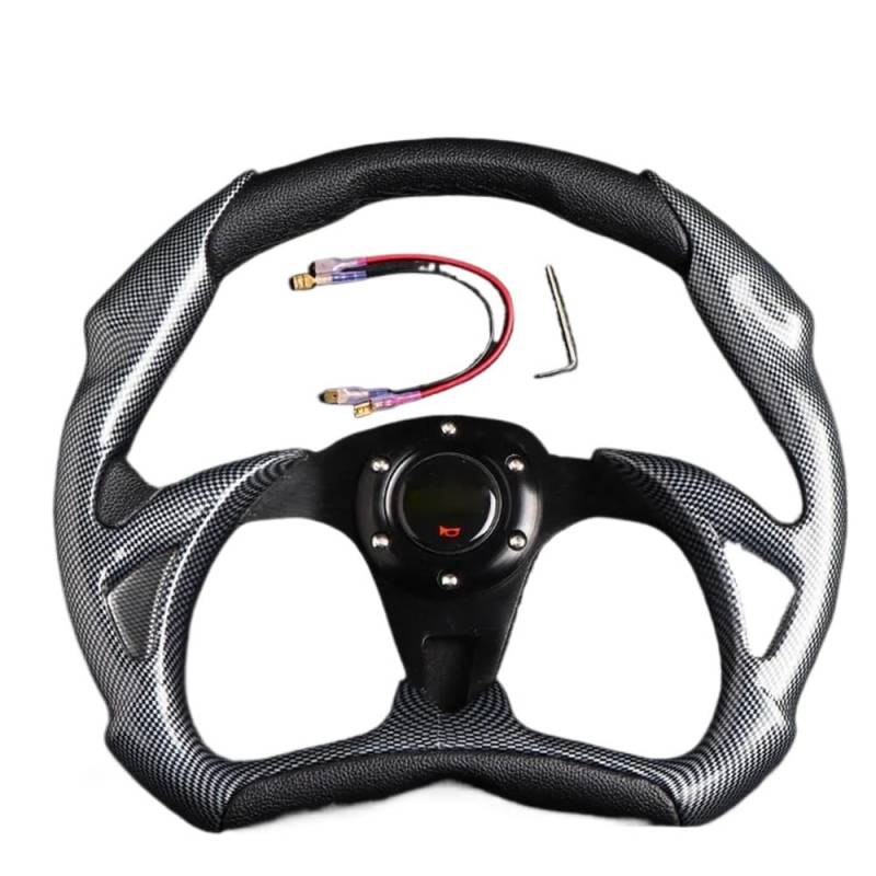 Sportlenkrad 14-Zoll-Auto-modifiziertes Halbkreis-Carbonfaser-Lenkrad, modifiziertes Rennsportwagen-Universallenkrad Holzlenkrad(14 inch Black) von TANGSIYANG