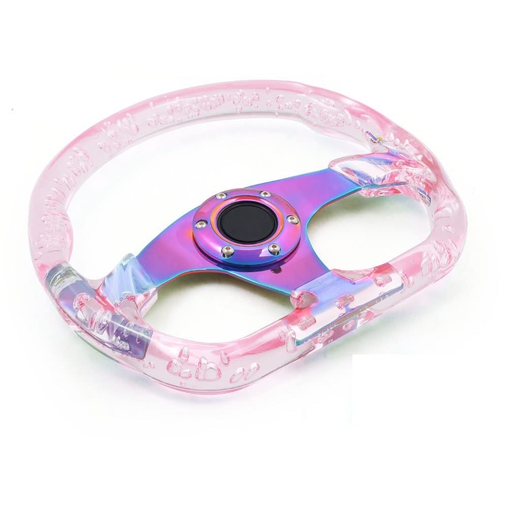 Sportlenkrad 320mm 12.5inch Acryl Lenkrad & Hornknopf 6 Löcher Modified Sports Lenkrad 10 Farben Holzlenkrad(Pink) von TANGSIYANG