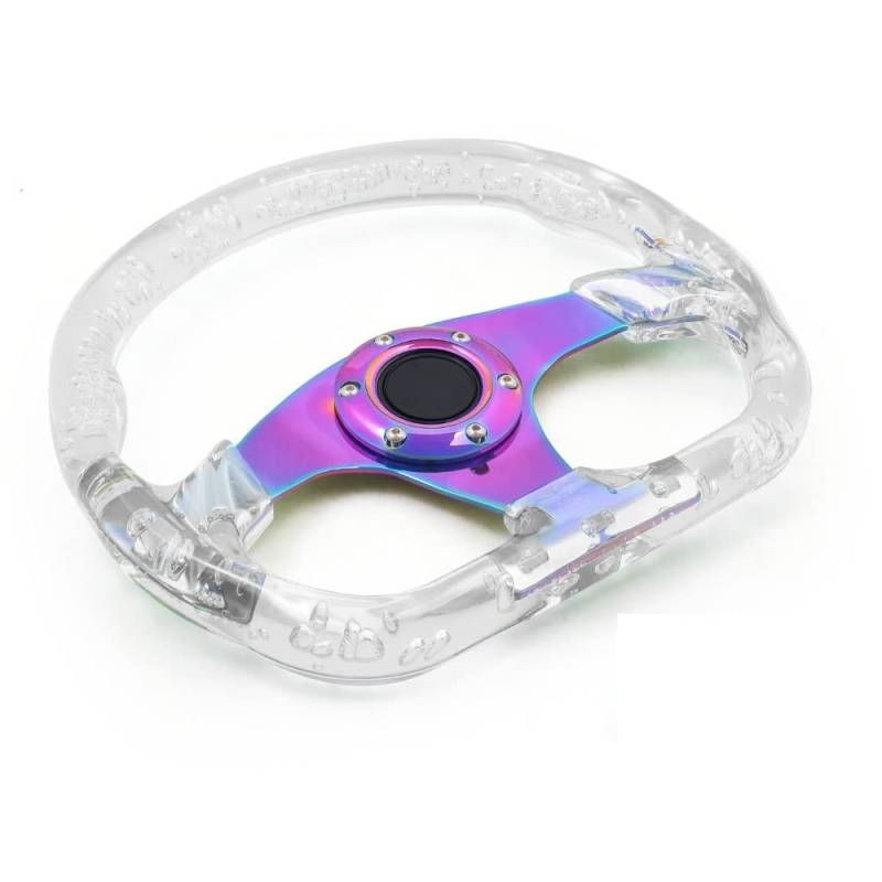 Sportlenkrad 320mm 12.5inch Acryl Lenkrad & Hornknopf 6 Löcher Modified Sports Lenkrad 10 Farben Holzlenkrad(Transparent color) von TANGSIYANG