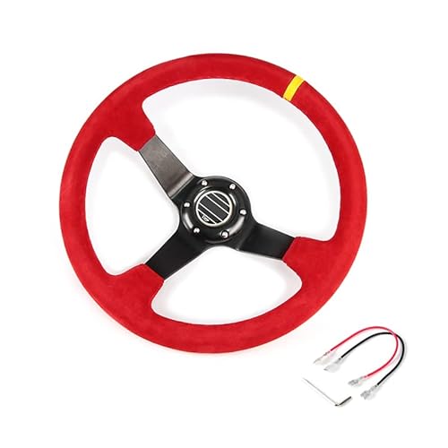 Sportlenkrad 350mm Racing Drifting Lenkrad mit Auto Rallye Wildleder Deep Lenkräder Holzlenkrad(Red) von TANGSIYANG