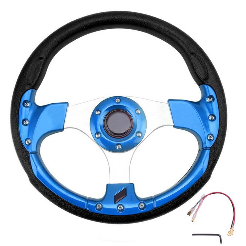 Sportlenkrad Auto-Lenkrad, 13 Zoll, 320 mm, Aluminium, Rennsport-Lenkrad mit Hupenknopf, universelles Zubehör Holzlenkrad(Sky Blue) von TANGSIYANG