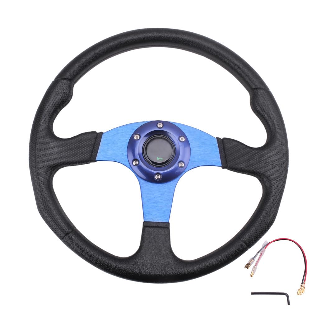 Sportlenkrad Auto Lenkrad 14 Zoll 350mm Aluminium Sport Racing Driften Lenkrad Auto Zubehör Holzlenkrad(Blue) von TANGSIYANG