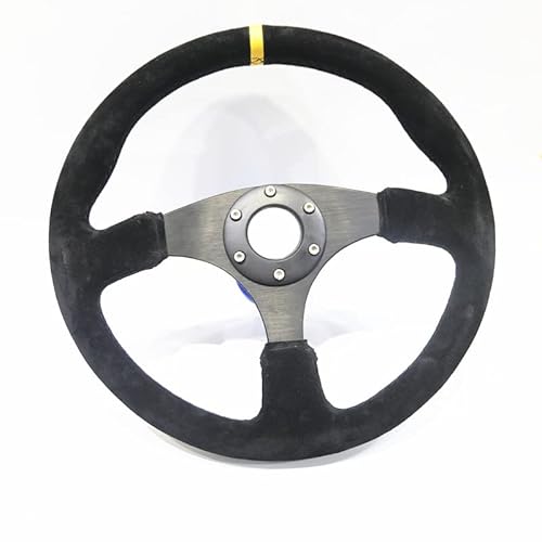 Sportlenkrad Rennsport- 14-Zoll-350mm-flaches Drift-Lenkrad/Wildleder-Lenkrad Holzlenkrad(Yellow ring) von TANGSIYANG