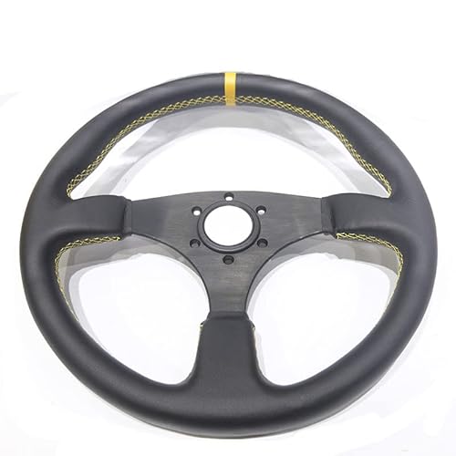 Sportlenkrad Rennsportbuchung 14 Zoll 350mm flacher Drift-Lenkrad/echtes Leder-Lenkrad Holzlenkrad(Yollow Ring) von TANGSIYANG