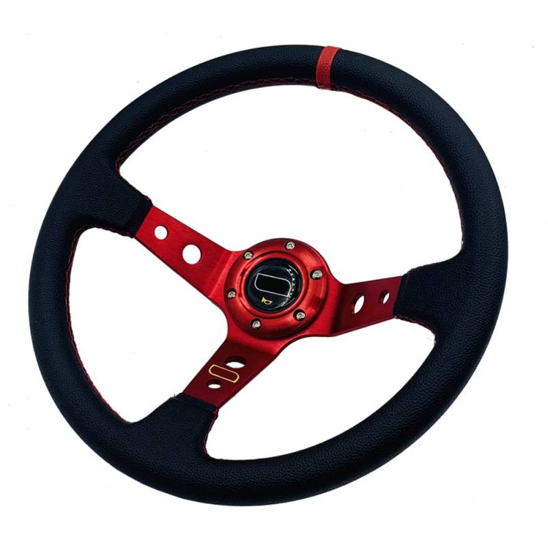 Sportlenkrad Universal 13,5 Zoll Racing Lenkrad 3.5 "Deep Teller Aluminiumhalterung PVC Leder-Auto-Sport-Lenkrad mit Horn-Button Holzlenkrad(Red) von TANGSIYANG