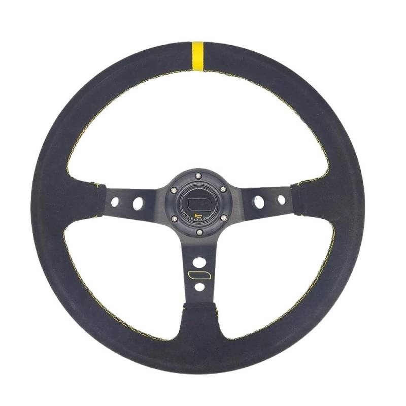 Sportlenkrad Universal 14 Zoll 350mm Wildleder/PVC Auto Zubehör Racing Lenkräder Deep Corn Drifting Sport Auto Lenkung Holzlenkrad(Suede-Black-Yellow) von TANGSIYANG