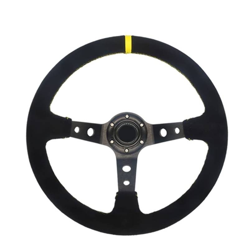 Sportlenkrad Universal 35. 0mm Lederlenkrad Wildleder Lenkrad Drift Racing Type Pu/Wildleder/Pvc. Stil Holzlenkrad(Suede-black yellow) von TANGSIYANG