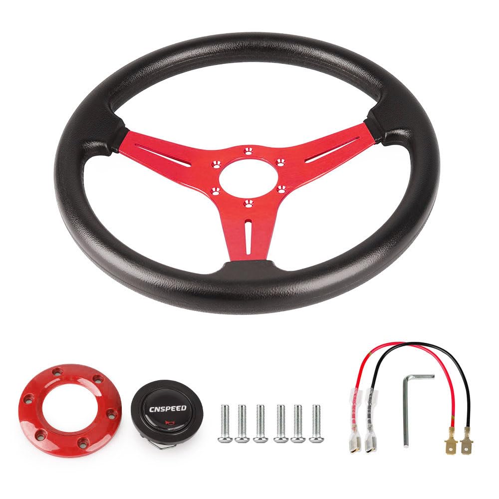 Sportlenkrad Universal Racing Lederlenkrad 350 mm 14 Zoll Aluminiumlegierung Auto Sport Drifting Lenkräder Deep Dish Corn Style Holzlenkrad(Red) von TANGSIYANG