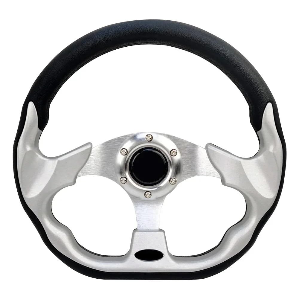 Sportlenkrad Universelles 13" 320mm Rennsportwagen-Lenkrad mit Hupenknopf aus Kohlefaser Holzlenkrad(Silver) von TANGSIYANG