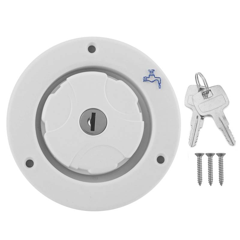 TANIQIACA Frischwassereinlassverriegelung, auslaufsicherer Lukendeckel, weiß, für Wohnmobil, Wohnwagen, Wohnmobil, abschließbar mit 2 Schlüsseln, sicheres und Robustes Kunststoffmaterial von TANIQIACA