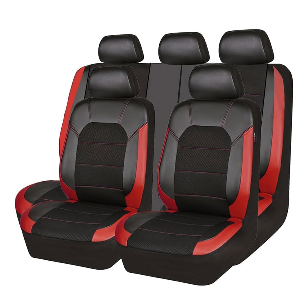 Sitzbezügesets für Toyota Land Cruiser 5seats 2010-2015, Leder Auto Vorne Hinten Schonbezüge Wasserdicht Bequem Verschleißfest Anti-Kratz Innenraum Zubehör,C/Red von TANJAU