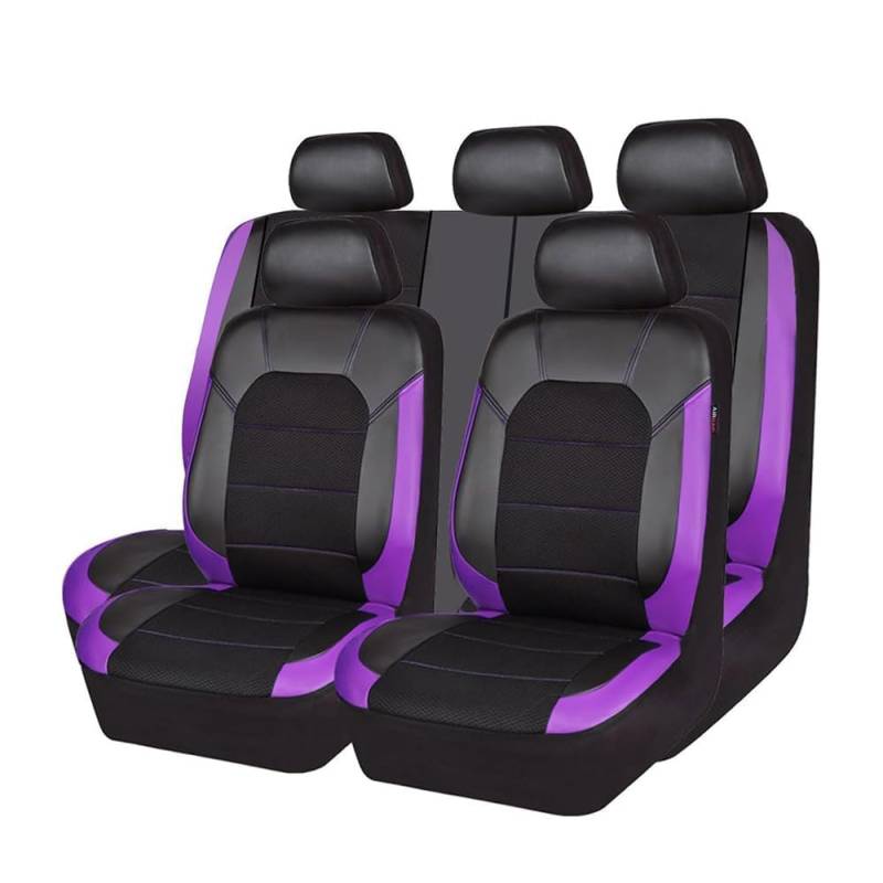 TANJAU Sitzbezügesets für Volvo S40 2. Gen 2004-2012 5 plazas, Leder Auto Vorne Hinten Schonbezüge Wasserdicht Bequem Verschleißfest Anti-Kratz Innenraum Zubehör,E/Purple von TANJAU