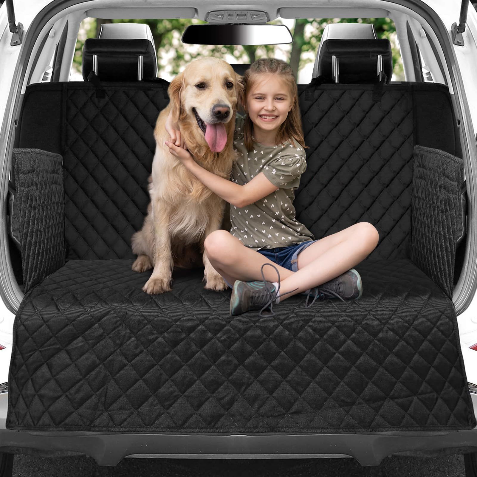 TAOPE Kofferraumschutz Hunde, Universal Kofferraumschutz mit Seiten - Wasserdicht und Kratzfest - Schwarz Hundedecke Auto Kofferraum, Autodecke Schutzmatte für Kombi, Van und SUV von TAOPE