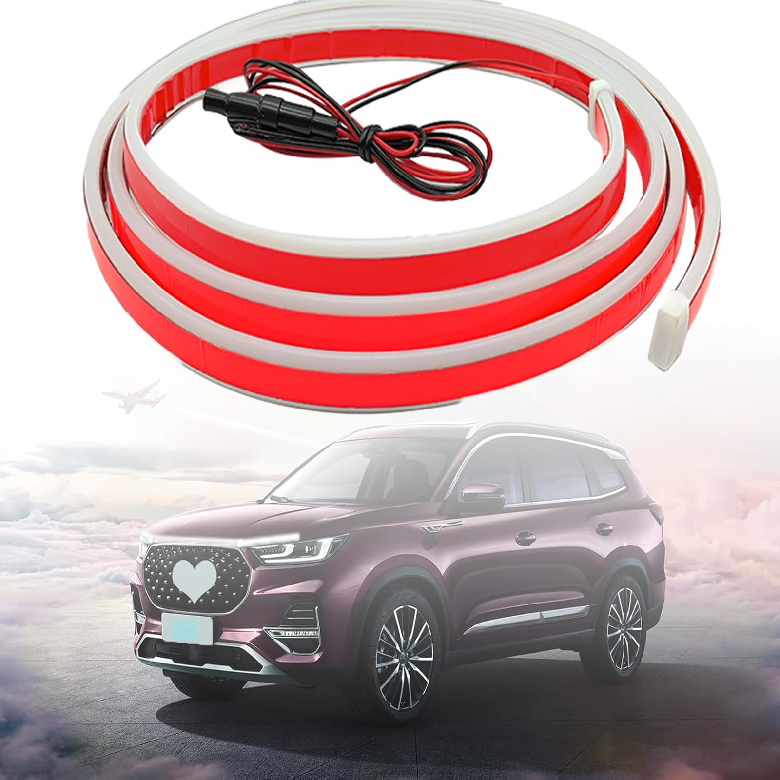 TAOZHUGONG Auto Tagfahrlicht, 180cm Waterproof Auto Streifen Licht, Auto Motorhaube Lichtstreifen, 12V LED Strip Auto Flexible Waterproof Auto Streifen Licht für SUV Auto LKWs (180cm) von TAOZHUGONG