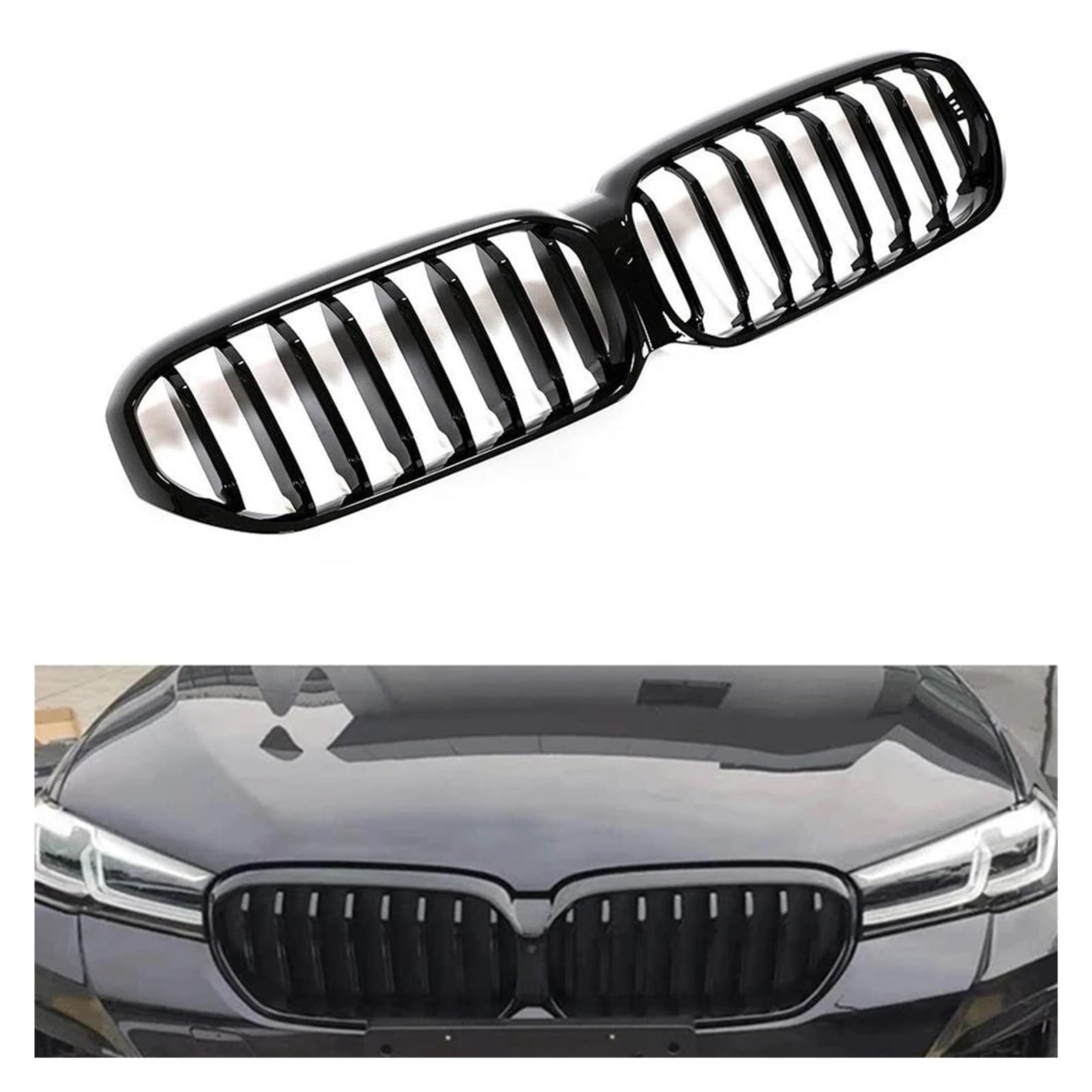 Auto Kühlergrill Für 5 Series G30 G31 G38 520i 530i 540i 2021-2022 Schwarze Nierenauto-Oberstoßstangenhaube Mesh-Gitter Kühlergrill Racing Grills Front Kühlergrill von TASEKI