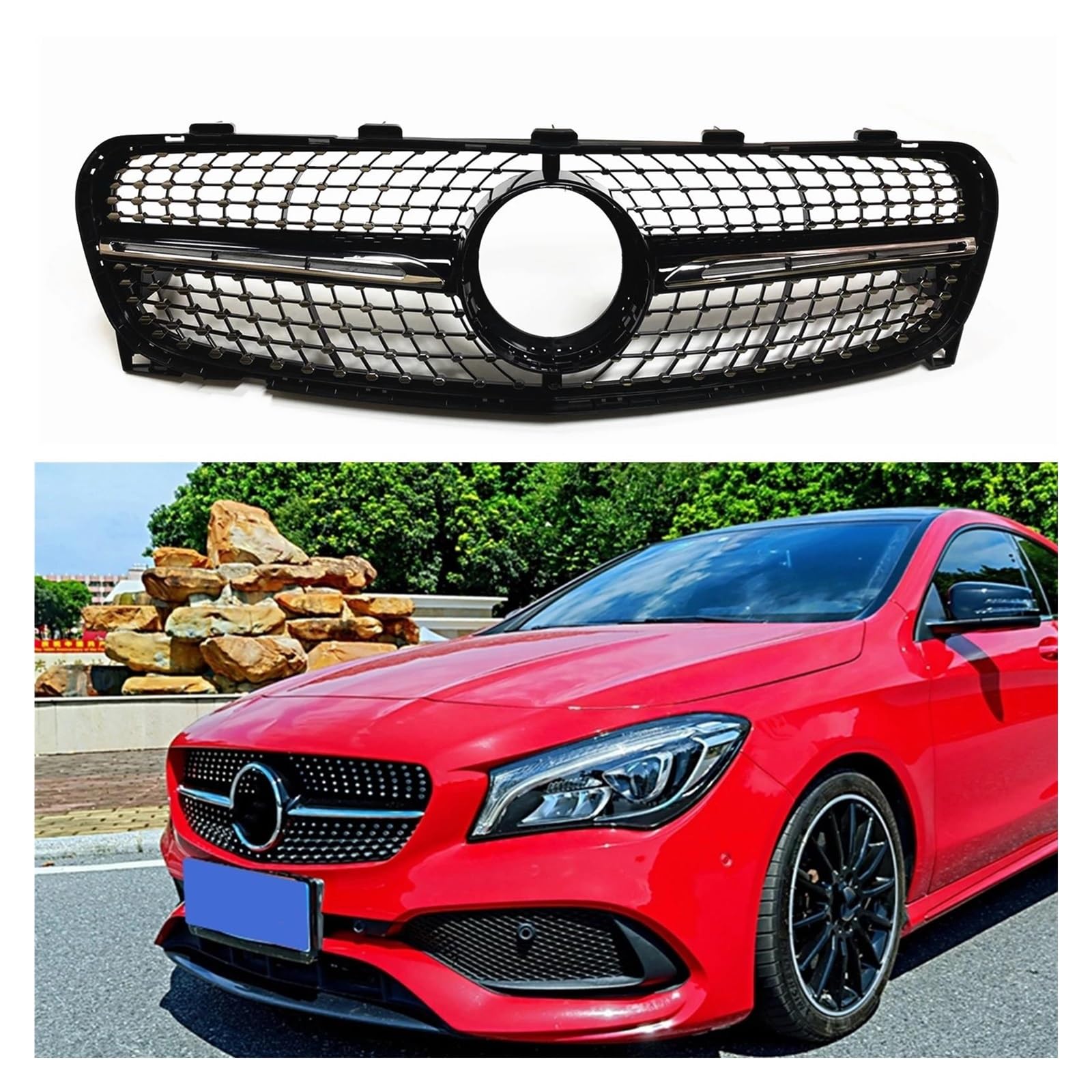 Auto Kühlergrill Für Benz Für GLA X156 2017+ GLA180 GLA200 GLA250 Schwarz Auto Obere Stoßstange Haube Mesh Grid Kit Kühlergrill Front Kühlergrill von TASEKI