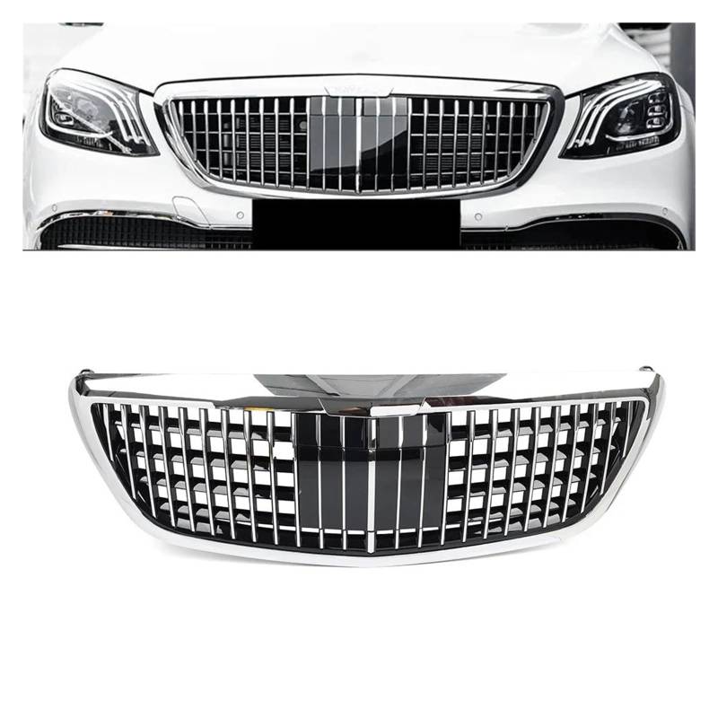 Auto Kühlergrill Für Benz Für S-Klasse W222 S450 S550 S600 2014 2015 2016 2017 2018 2019 2020 Chrom Auto Front Stoßstange Kühler Haube Grille Front Kühlergrill(Without Acc) von TASEKI