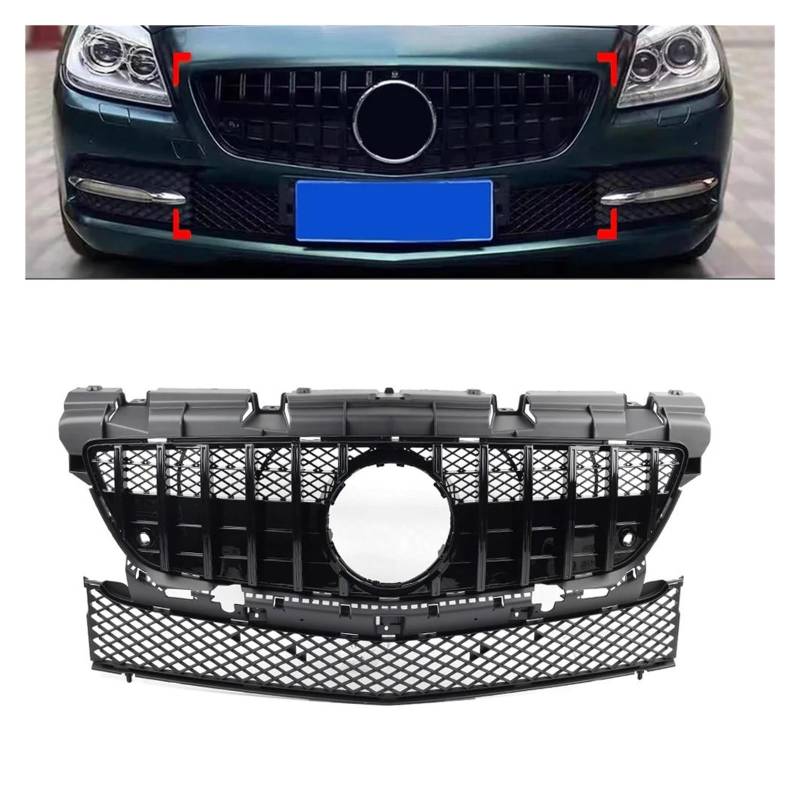 Auto Kühlergrill Für Benz Für SLK Klasse R172 SLK200 SLK350 SLK250 2011-2016 Auto Vorderen Stoßfänger Racing Grill GTR Stil Kühler Haube Grille Front Kühlergrill(Schwarz) von TASEKI